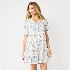 Sonoma white with blue flowers babydoll dress, small